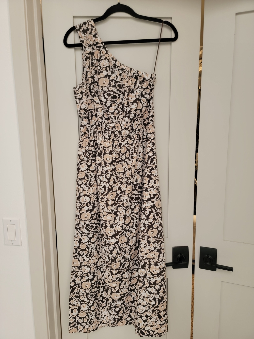 Rails One-Shoulder Floral Midi Dress in Brown and Cream Size Small